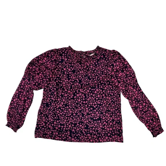 LOFT Dark Blue Blouse with Pink Heart Pattern - Picture 2 of 2
